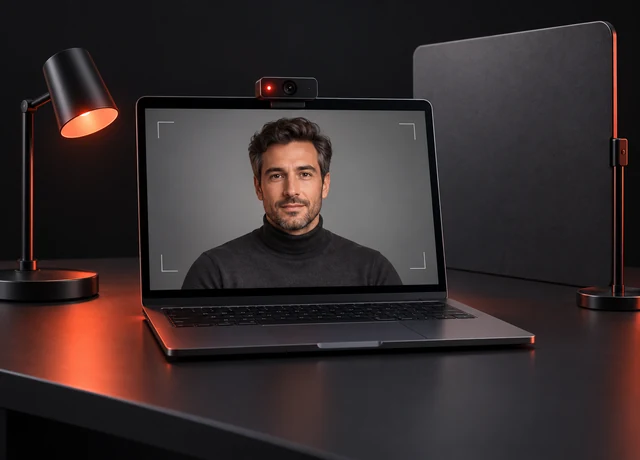 Cam-to-cam chat privacy setup — camera angle with a plain background