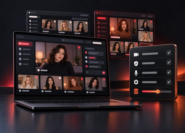 Live sex chat sites — comparing cam site home pages on a laptop
